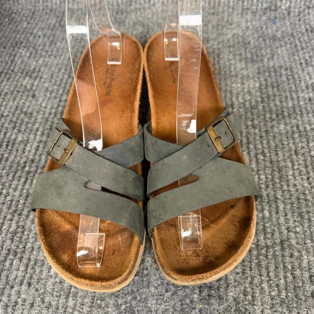 Cristina Francini Italian Leather Wedge Sandals Womens 8.5 Dark Grey Cork Slide